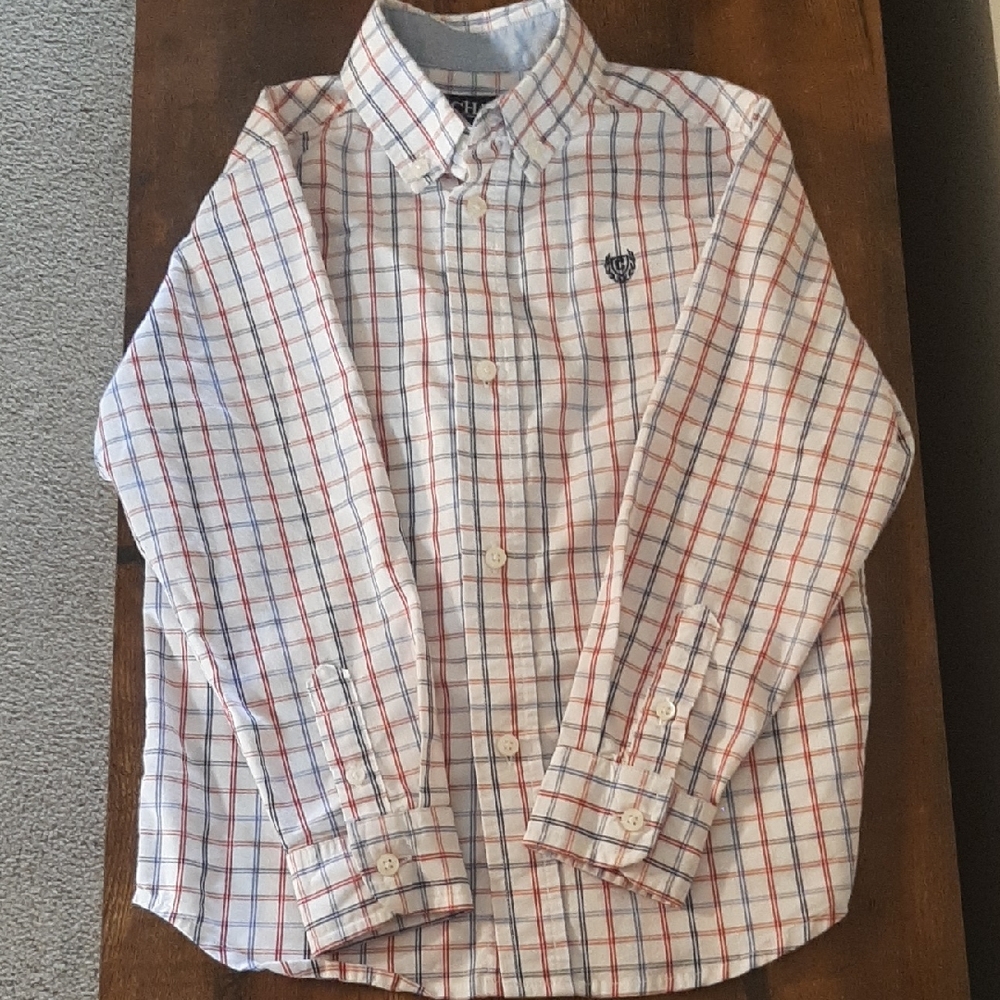 Chaps White Shirt with Red and Blue Check Pattern